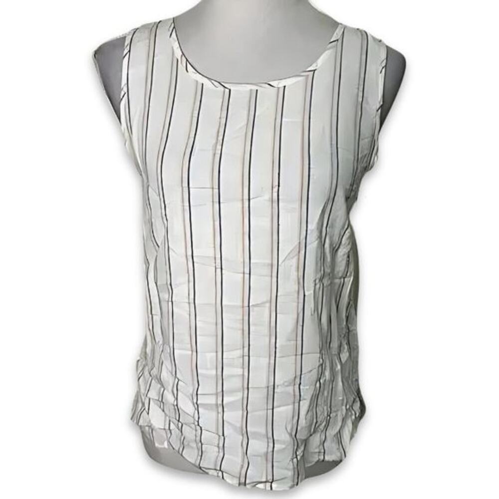 Caslon Blouse Sleeveless Button Closure Striped White/Multicolor Women's XS NWT